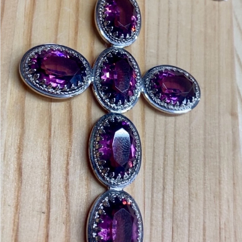 Vintage Danecraft Purple Amethyst Sterling Silver Cross Pendant Necklace 75$